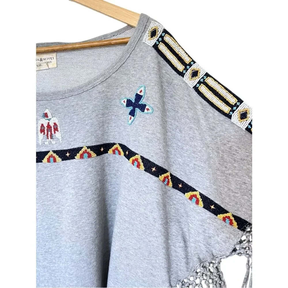 Ralph Lauren Denim & Supply Native American Beaded Fringe Poncho Top - Picture 3 of 5